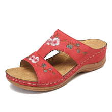 Load image into Gallery viewer, Hollow Flower Embroidered Wedge Ladies Slippers
