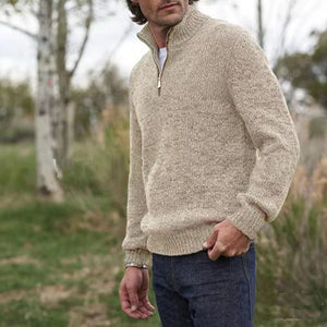 Mens Soft Wool Knit Half Zip Funnel Neck Jumper Sweater Top