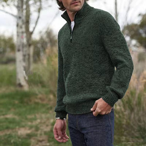 Mens Soft Wool Knit Half Zip Funnel Neck Jumper Sweater Top