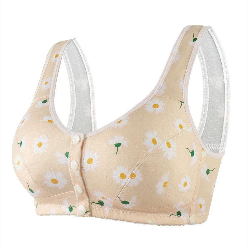 Women's wide shoulder strap front button printed underwear
