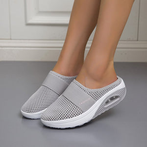 Women Daily Fly Knit Fabric Summer Air Cushion Mule Slippers