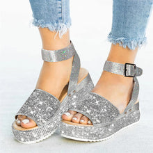 Load image into Gallery viewer, Ladies Rhinestone Buckle Fashion Platform Sandals
