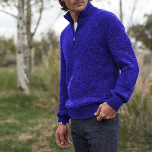 Mens Soft Wool Knit Half Zip Funnel Neck Jumper Sweater Top
