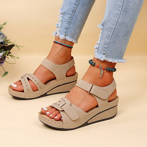 Women's round toe platform Velcro sandals-UK