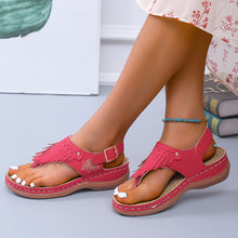 Load image into Gallery viewer, Round Toe Flat Fringed Sandals
