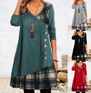 Ladies Casual Long Sleeve Patchwork Dress