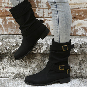 2024 new mid-tube flat bottom Martin women's autumn British style knight boots