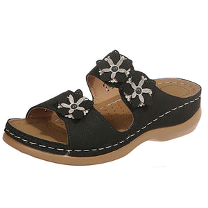 Thick Sole Round Toe Floral Flat Comfort Slippers