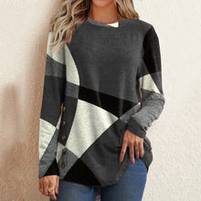 Load image into Gallery viewer, Camisola de manga comprida com colisão geométrica estampada solta para mulheres

