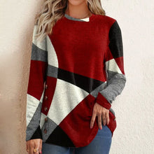 Load image into Gallery viewer, Camisola de manga comprida com colisão geométrica estampada solta para mulheres
