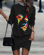 Load image into Gallery viewer, 48% OFF-Vestido Irregular de Manga Larga con Cuello Alto Estampado
