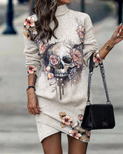 Load image into Gallery viewer, 48% OFF-Vestido Irregular de Manga Larga con Cuello Alto Estampado
