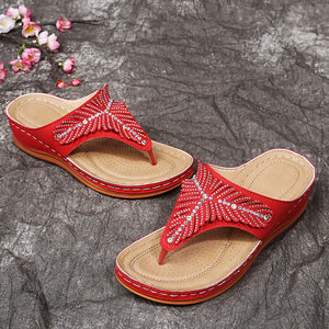 Flat lightweight rhinestone flip flops