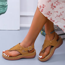 Load image into Gallery viewer, Round Toe Flat Fringed Sandals
