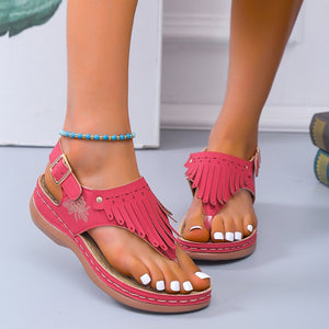 Round Toe Flat Fringed Sandals