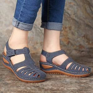 Women Hollow Out Breathable Wedges Thick Sole Buckle Sandals