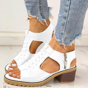 Sursell Peep Toe Cutout Zipper Chunky Heeled Sandals