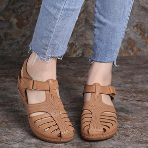 Women Hollow Out Breathable Wedges Thick Sole Buckle Sandals